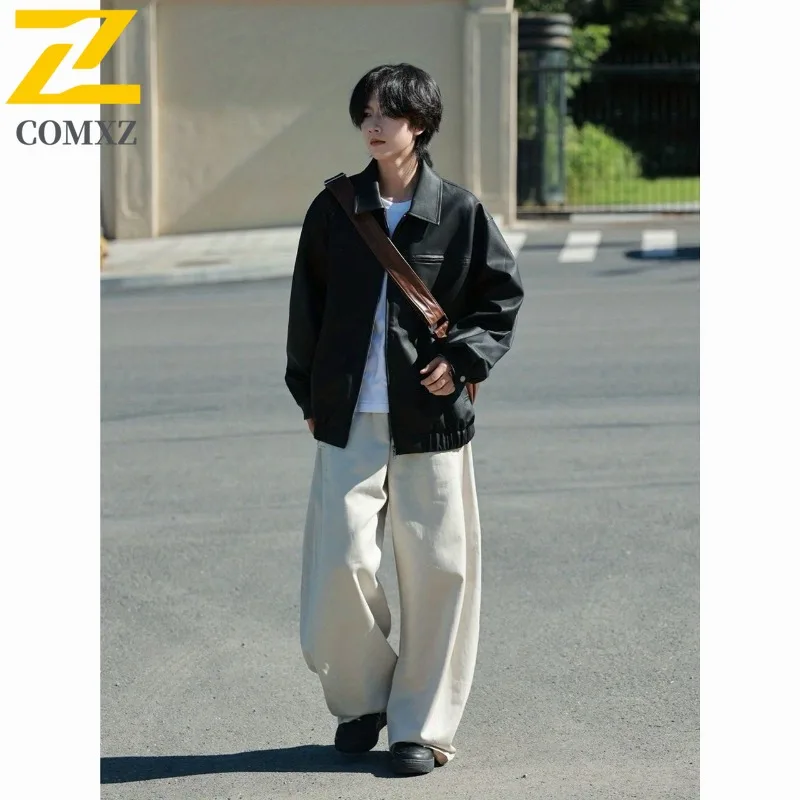 

COMXZ куртки из искусственной кожи, утолщенная свободная износостойкая уличная одежда, велосипедное мужское пальто, дорожная ветровка высокого качества, куртка