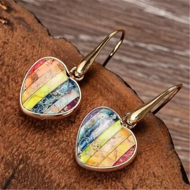 Antique Exquisite Trendy Colorful Heart Shape Earrings Dangle Earrings for Women Fashion Custom Jewelry