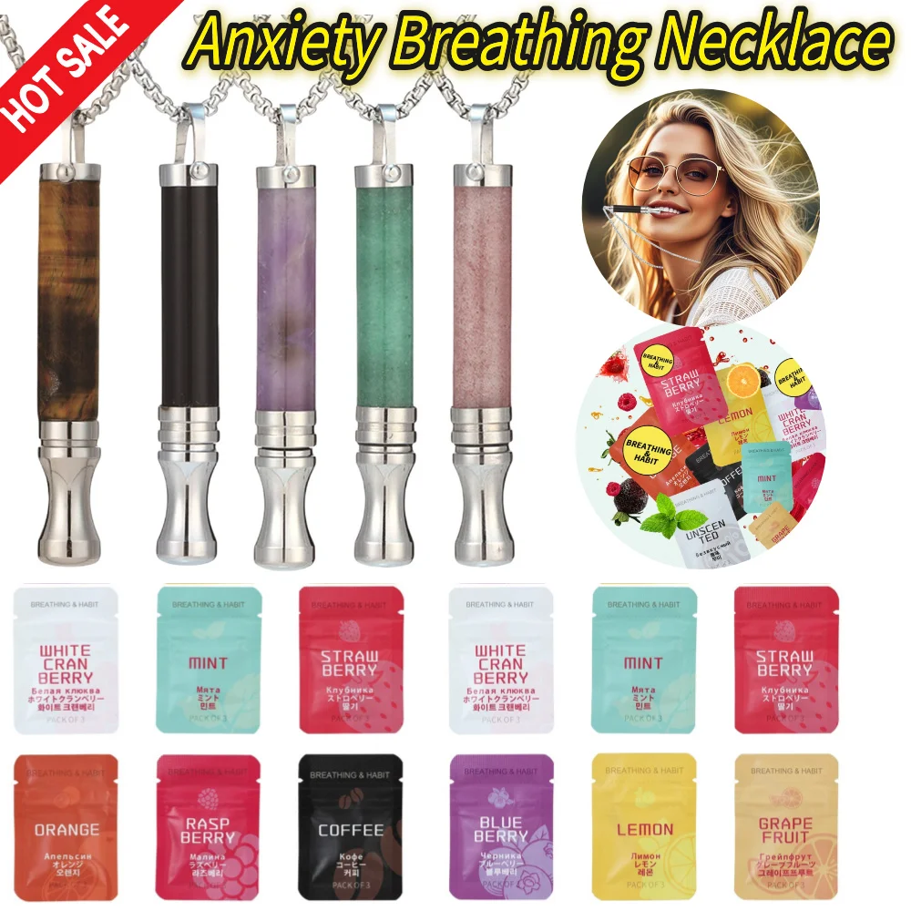 Anxiety Breathing Necklace for Adults Stainless steel Stress Relief Meditation Necklaces Yoga Ritual Female Jewelry
