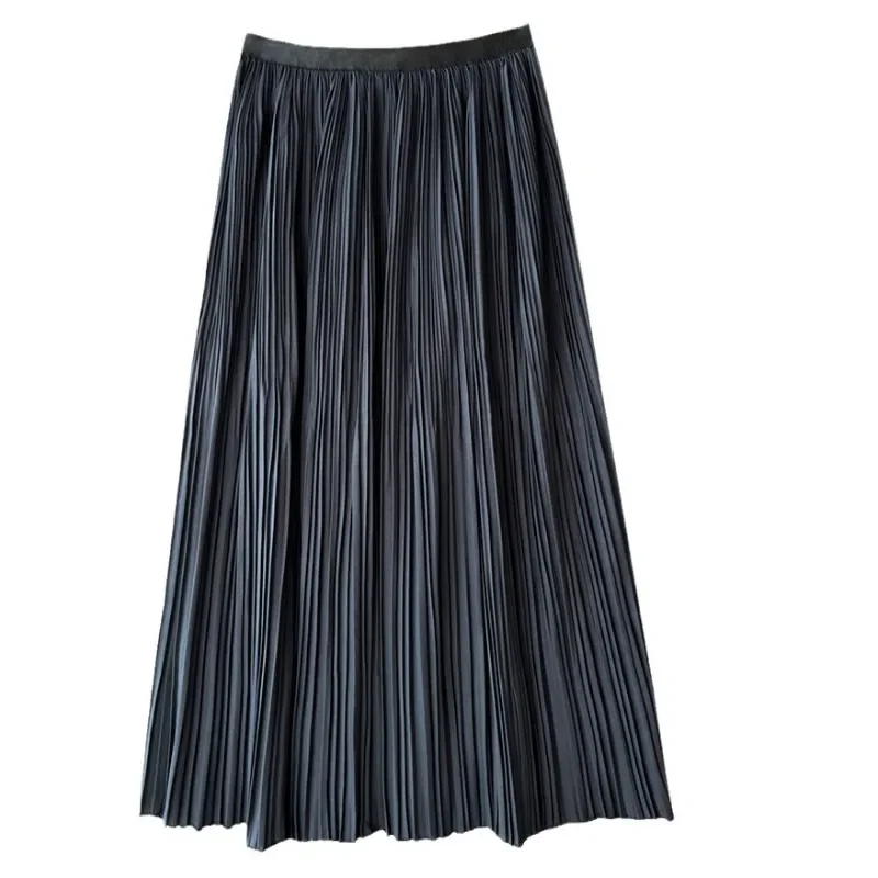 2024 New Casual Autumn Winter Golden Velvet Pleated Skirts Women Elegant Streetwear A-Line Long T Women's High Waist Midi Skirts