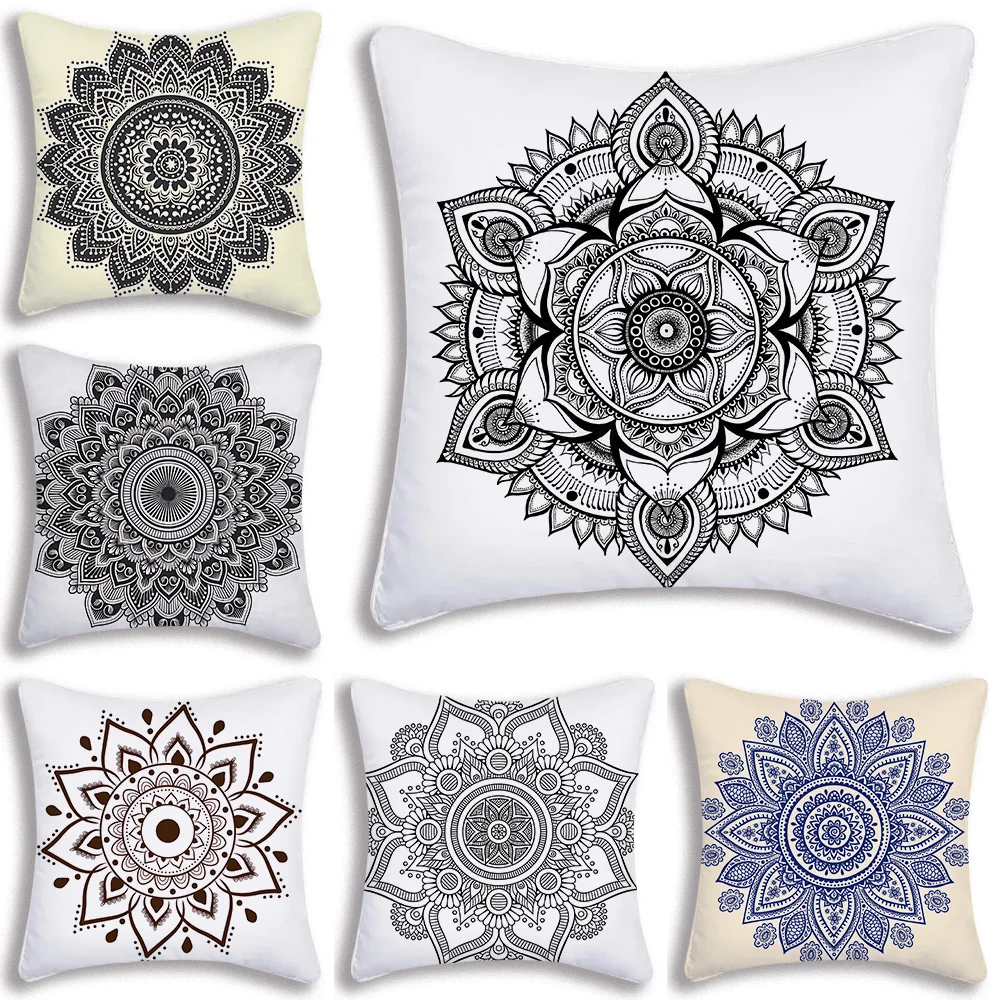 

M-Mandala Pillow Covers Cartoon Sofa Decorative Home Double-sided Printing Short Plush Cute Cushion Cover