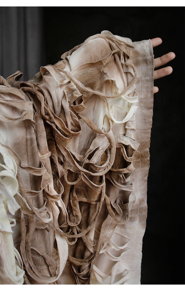 Original three-dimensional texture tattered brown fabric retro art Hanfu cotton fabric