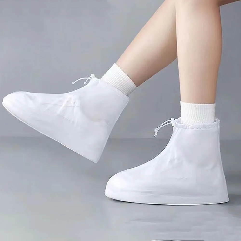 1 Pair Thickened Rain Shoe Covers Mid-calf Anti-slip Waterproof Boot Cover Foldable Mud-proof PVC Overshoes Rainstorm