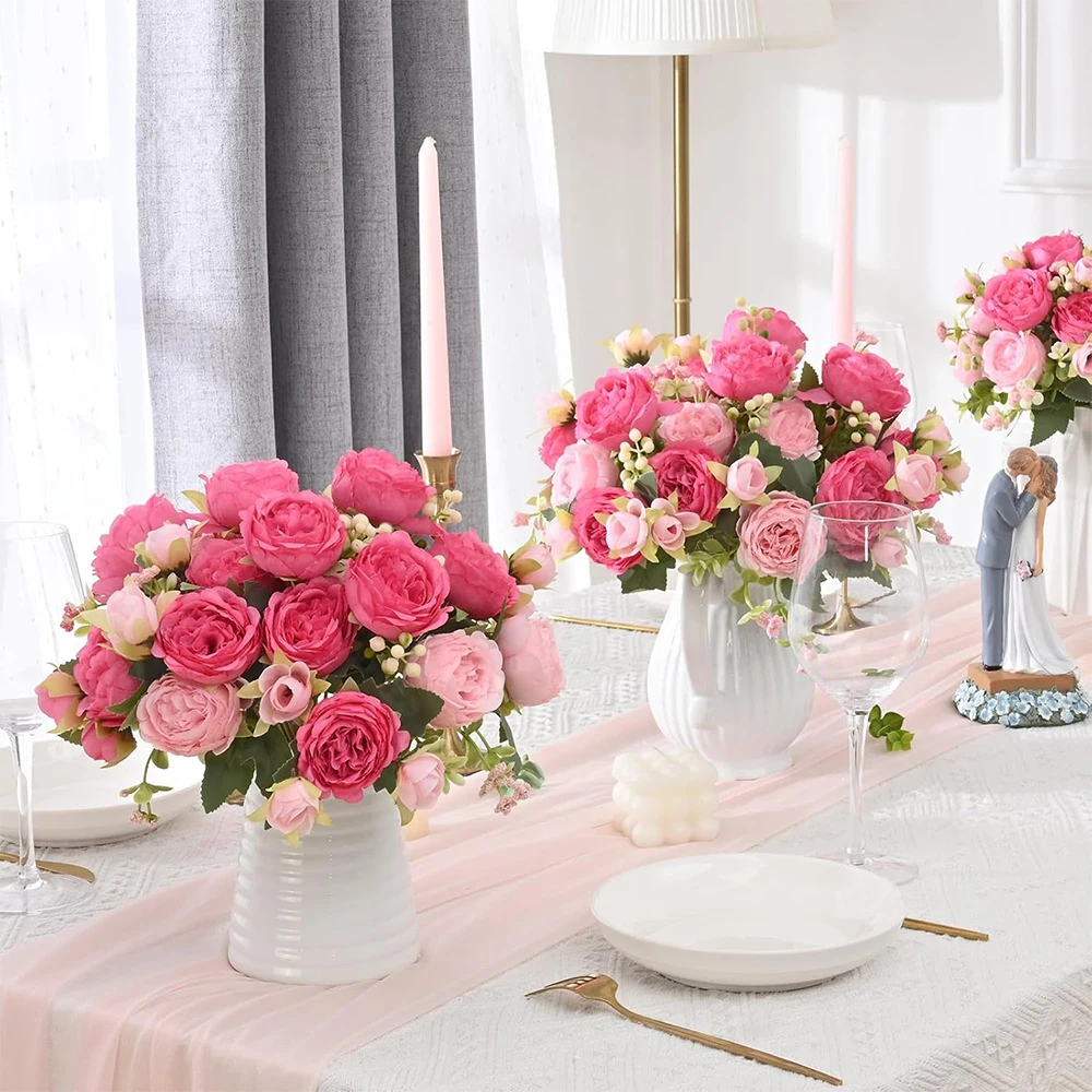 2er-Pack Seiden-Pfingstrosen Künstliche Rosa Hybrid-Pfingstrosen Tischdekoration Hochzeit Party Heim-Deko Künstliche Pfingstrosen-Sträuße zur Dekoration – Detail 9