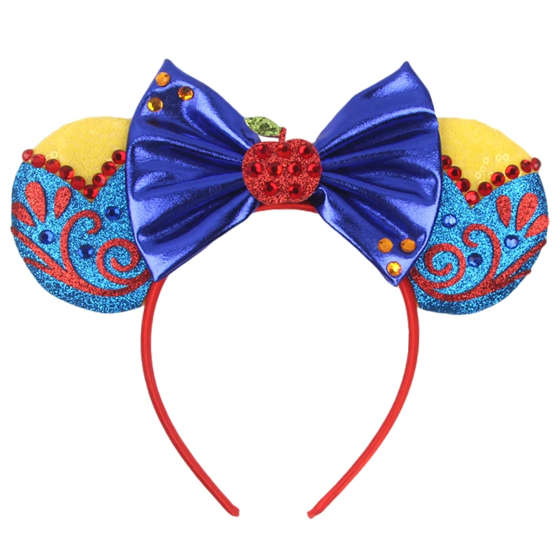 2024 Disney Princess Mouse Ears Headband For Girl Cosplay Sequin Bow Snow White Hairband Party Festival DIY Accessories Headwear