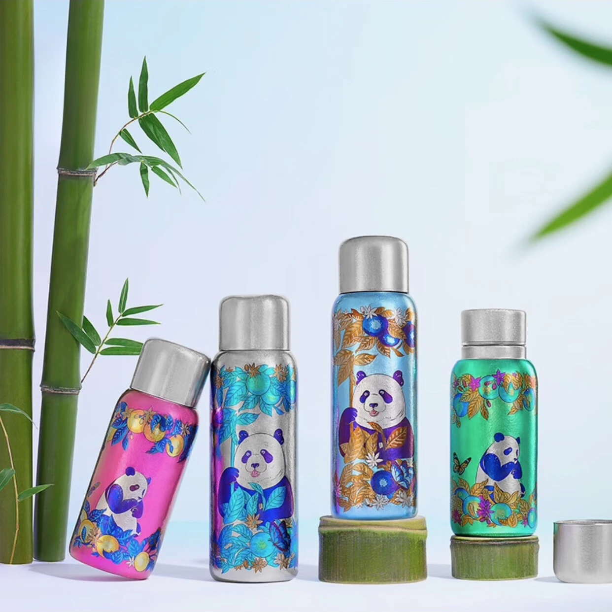 Premium Infusion Mug, Panda Design, Pure Titanium Insulated Tea Cup with Separated Water Chamber, Colorful Hand-Painted Outdoor