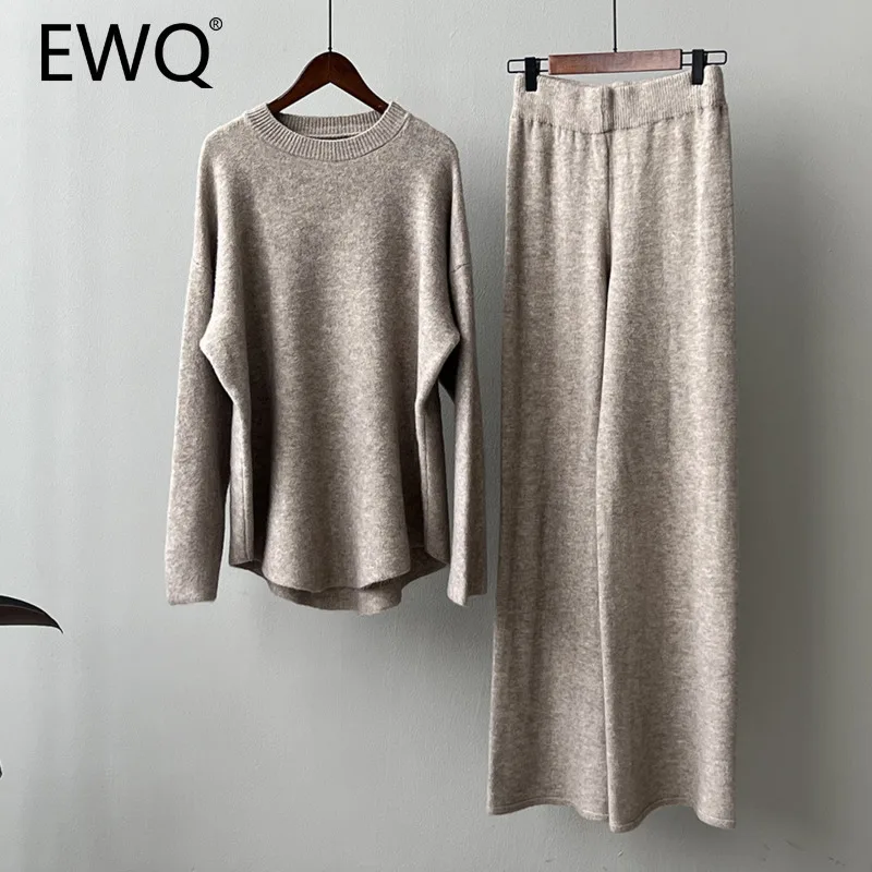 EWQ Fashion Knitted 2 Piece Sets For Women 2024 Simplicity Autumn New Round Collar Long Sleeve＋High Waist Loose Pant 27X1270