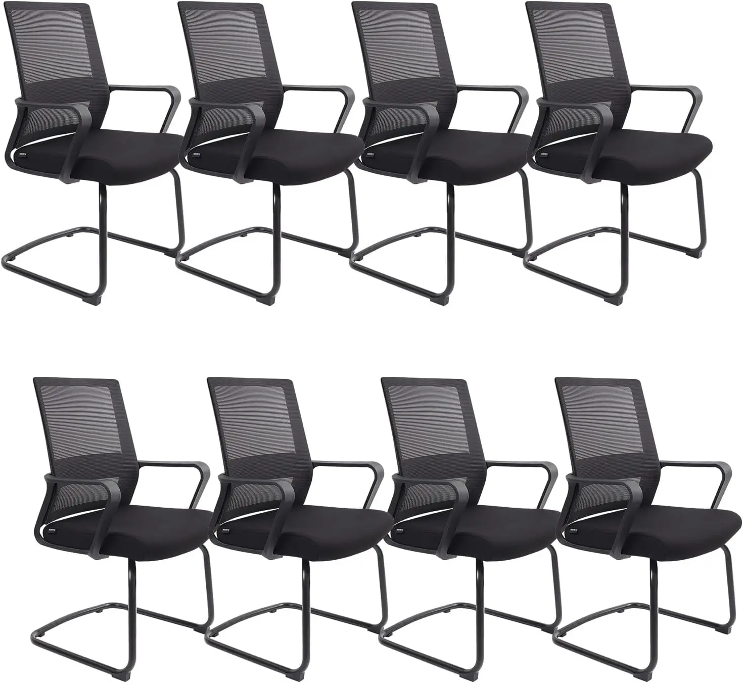 Office Desk Chair No Wheels Set Of 8,Mesh Mid Back Computer Guest Side Chair With Lumbar Support For Home Waiting Area