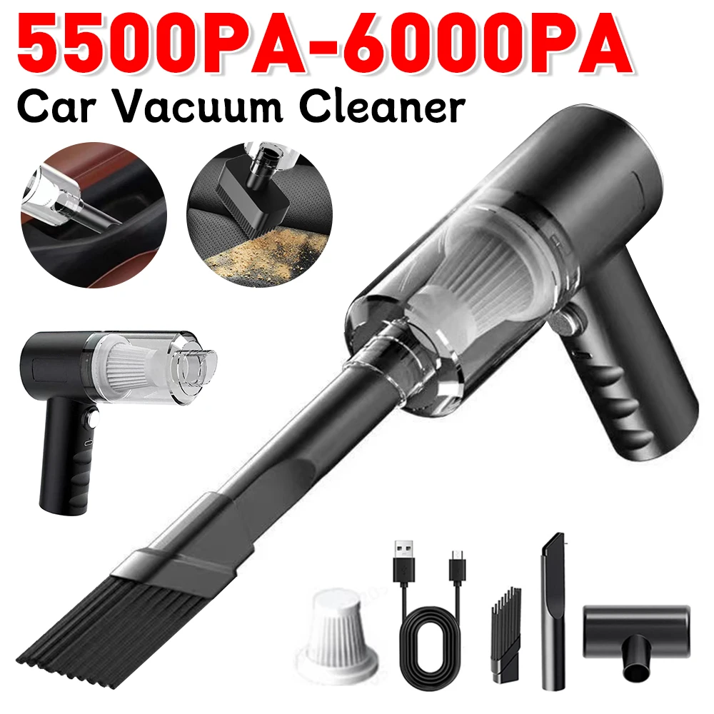 Wireless Car Vacuum Cleaner 6000Pa Strong Suction Vehicles Cleaning Air Duster Small Household Pump Handheld Car Vacuum Cleaner