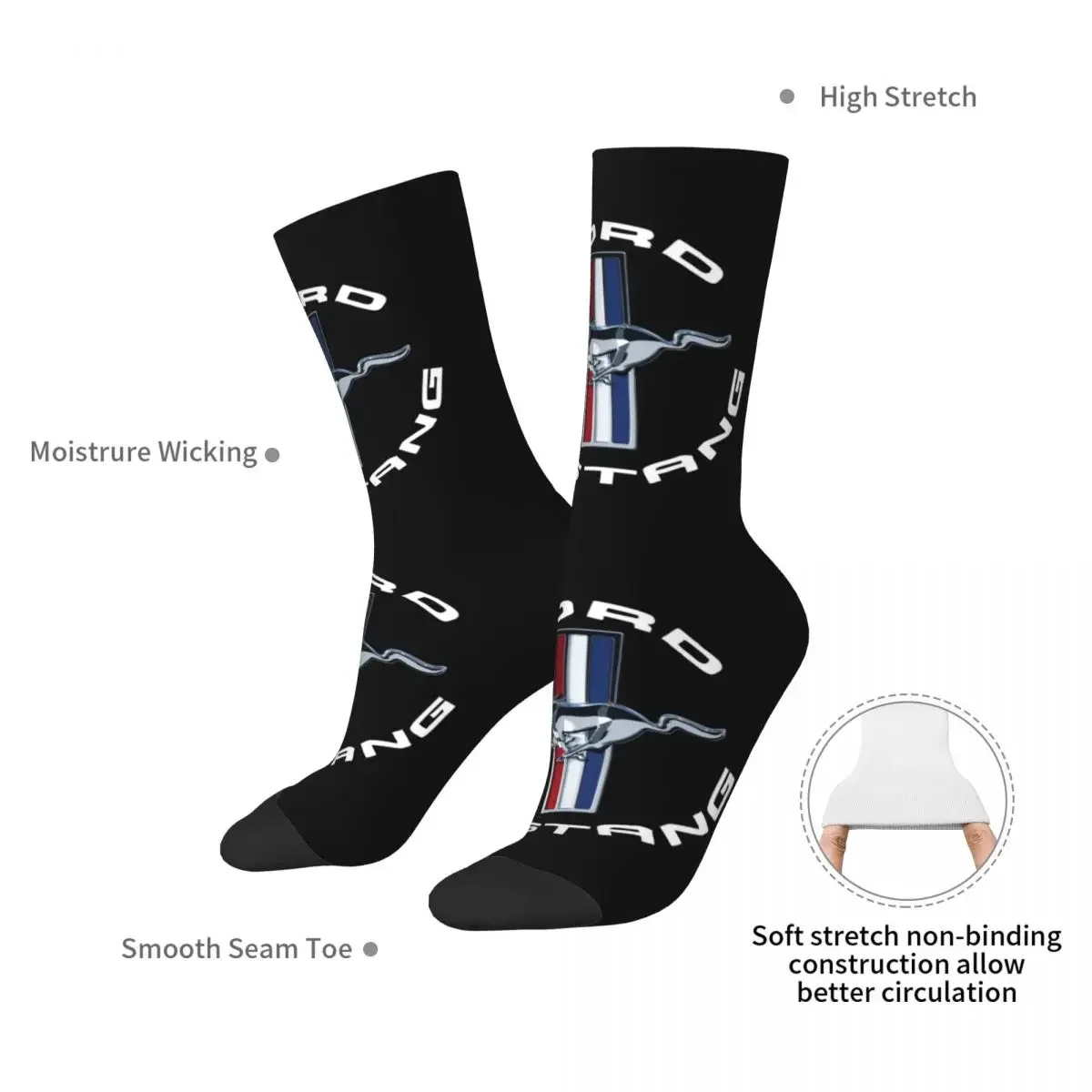 Mustang Socks Harajuku Sweat Absorbing Stockings All Season Long Socks Accessories for Unisex Gifts