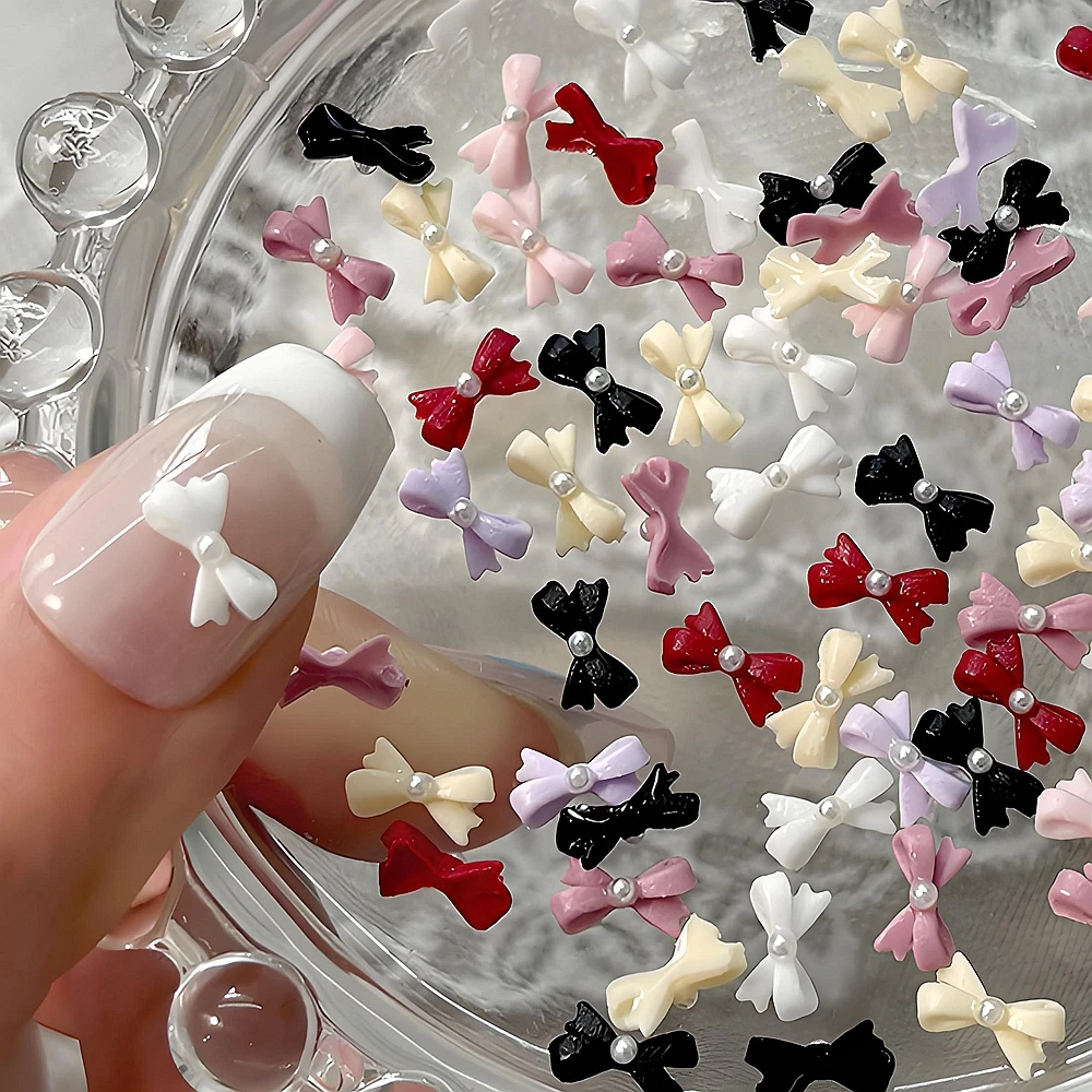 

100PCS Mini 3D Acrylic Bow Tie Nail Art Pearl Charms Bowknot Accessories Parts For Nails Decoration Manicure Supplies Material