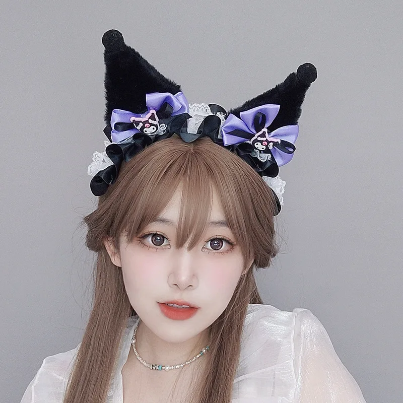 

Cartoon Kawaii Sanrio Kuromi New Cute Cartoon Simulation Plush Ear Hair Accessories Lolita Headdress Cosplay Exhibition Props