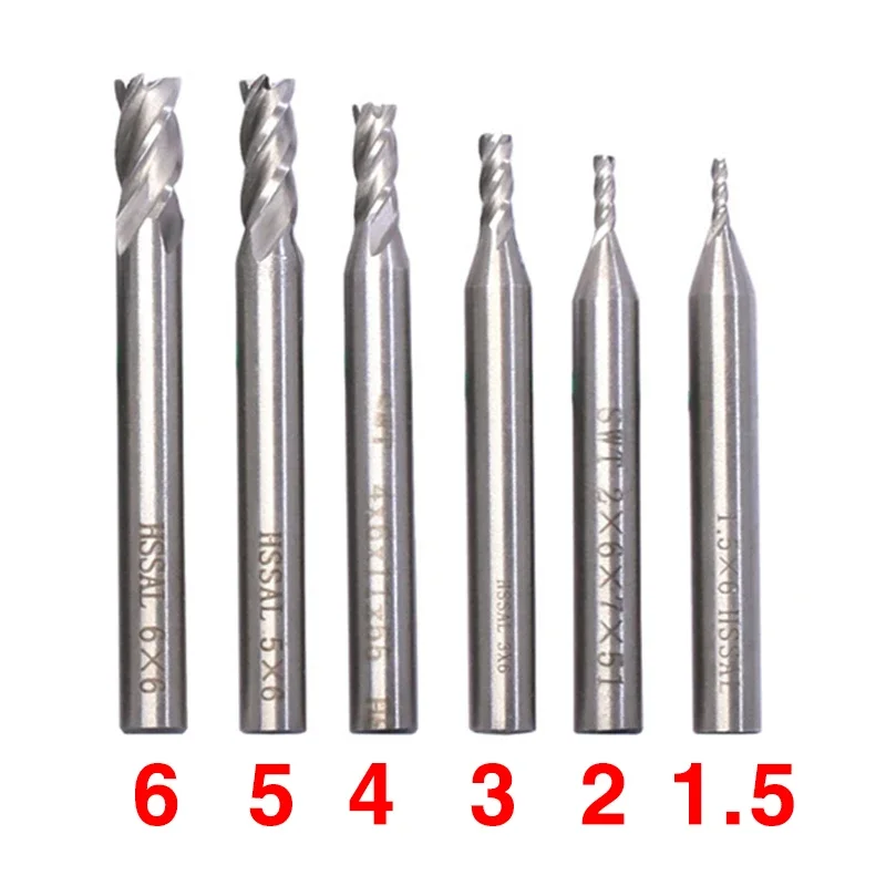 10pcs HSS 2 2.5 3 3.5 4 4.5 5 5.5 6mm Milling Cutter Bit Set 2/3/4 Flute High Speed Steel End Mill CNC Milling Tools Set