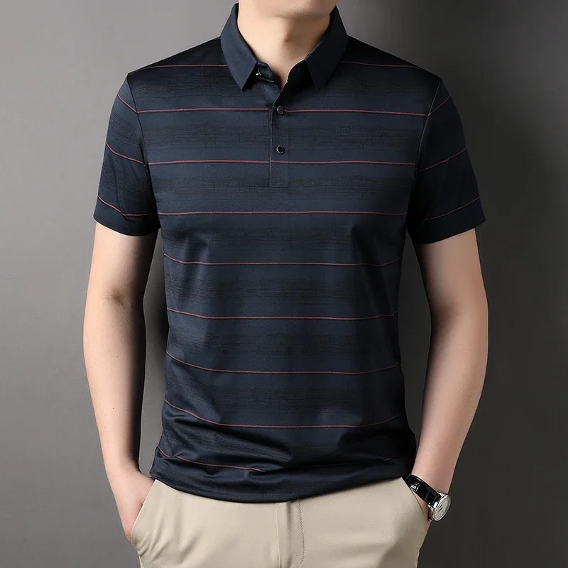 New Top Grade Fashion Brand Boy Plain Polo-Shirts For Men Striped Casual T-shirt Short Sleeve Top Men's Clothing S6040