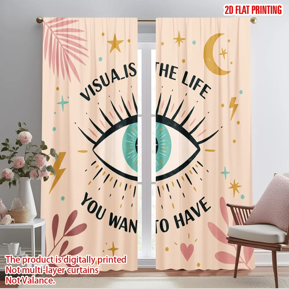 

2pcs 2D flat printing Scene Curtains Visualize Life Eye 100% Polyester Without Electricity Birthday Party Perfect for Door Wall