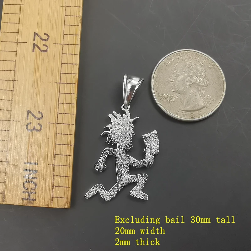 Mens Size 1.2inch Tall ICP Sandy Hatchetman Charm Juggalo Pendant Necklace Stainless Steel Chain Choose