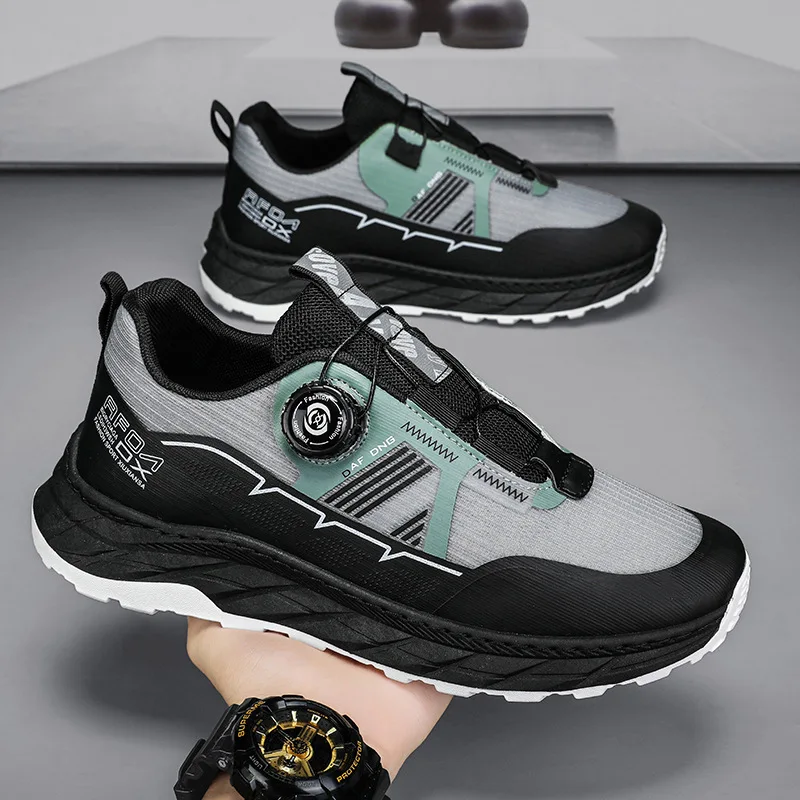 Automatic lacing off-road running shoes for hiking and outdoor activities, breathable and suitable for sports.