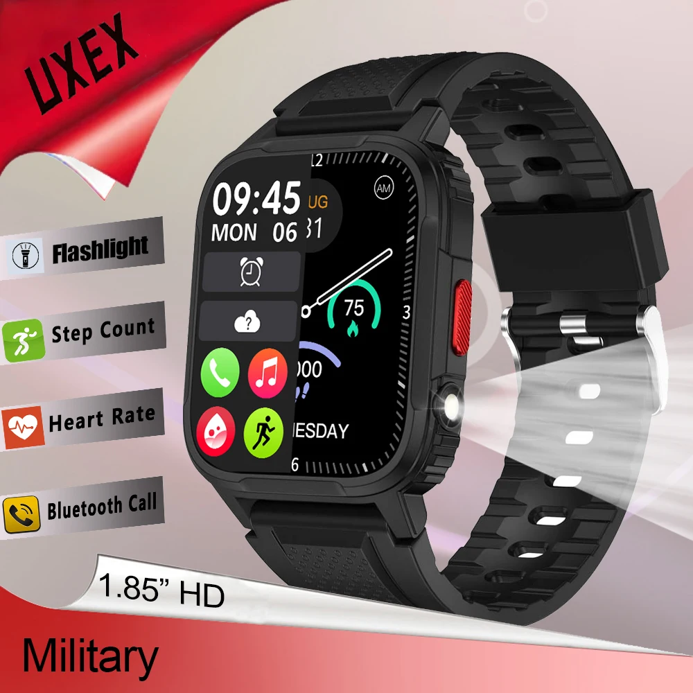 New Flashlight Smartwatch Men For You 1.85” HD Heart Rate Diy Faces Military Watches Bluetooth Call Smart Watches Outdoors 2025