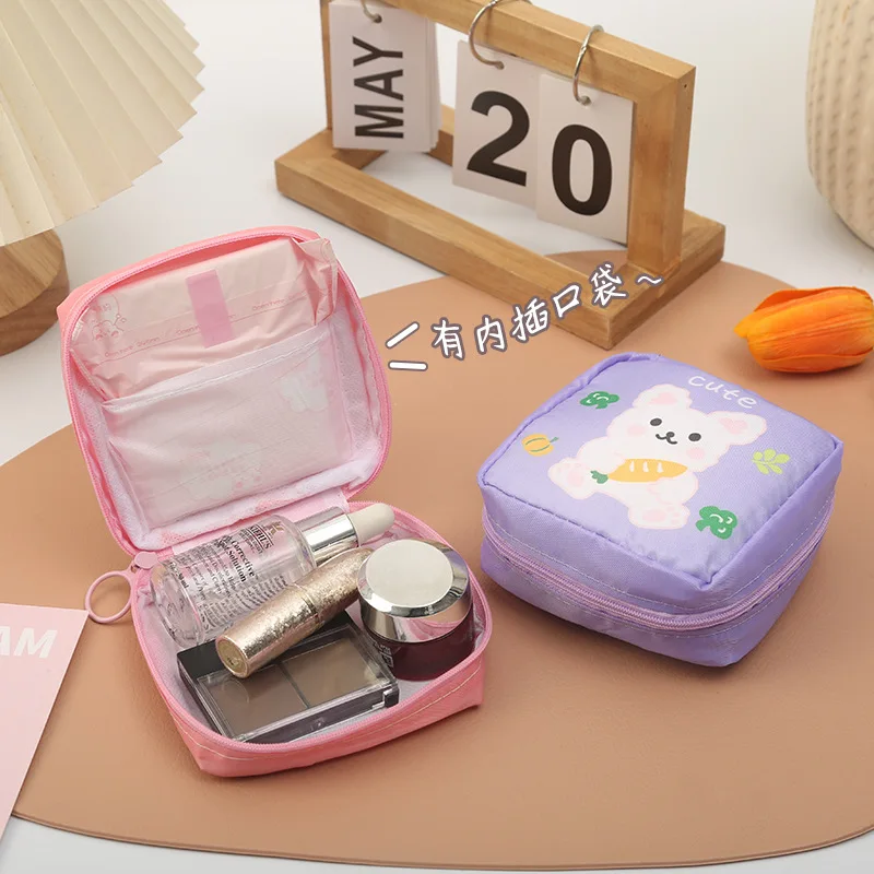 Women Cartoon Tampon Bag Anti Dust Sanitary Napkin Storage Pouch Organizer Nylon Cosmetics Lipstick Coin Purse Bag Card Holder