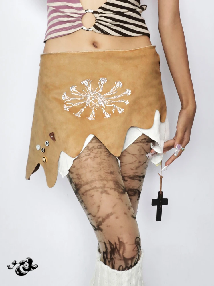 

Вышитая замшевая юбка в винтажном стиле, повседневная, с завышенной талией, из льняной ткани, H-образная, для женщин 8-24 лет