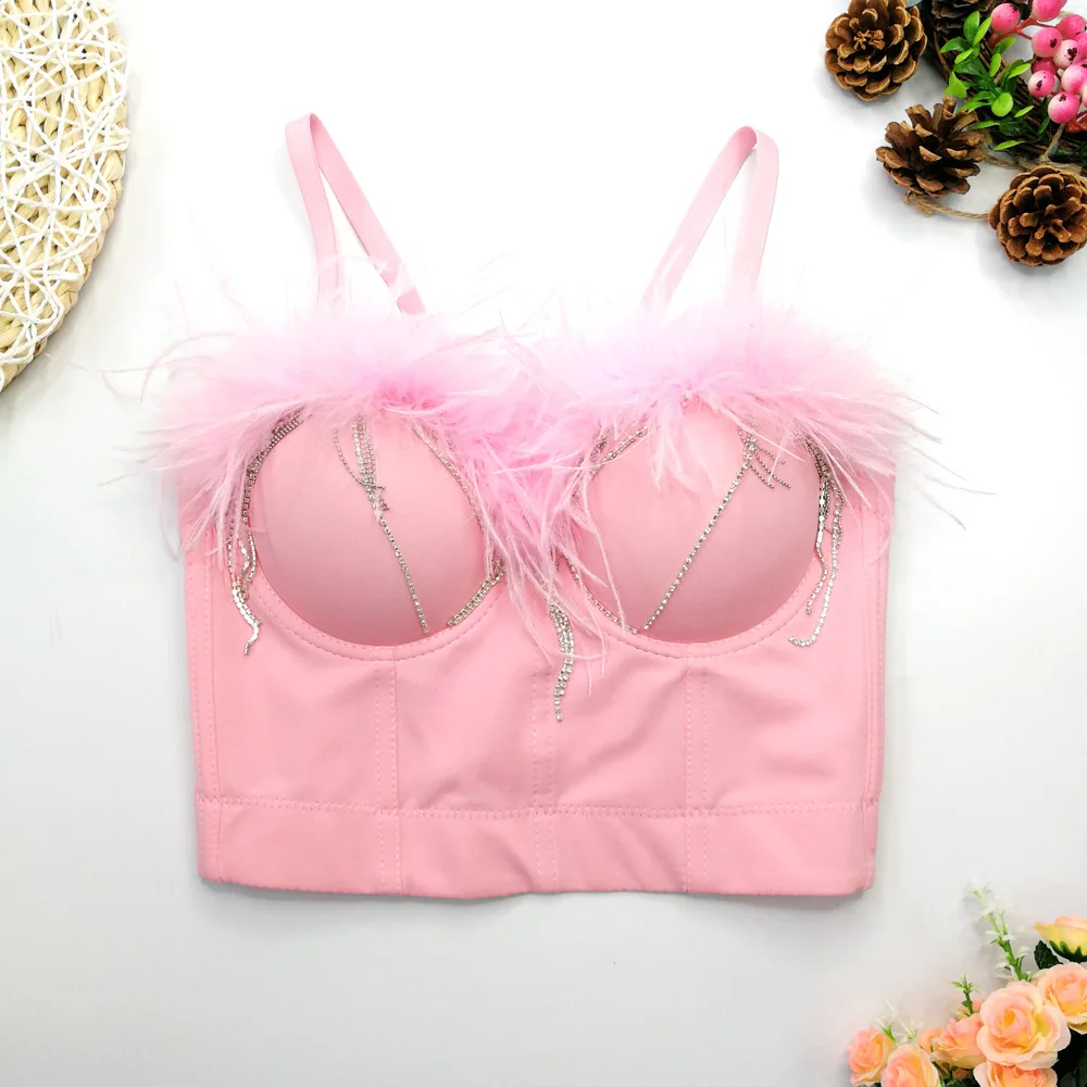 أزياء الهالوين ريشة الطيور الخصر مقصوصة المحاصيل الأعلى الترتر شرابة سلسلة سترة ملابس خارجية الإنتاج الصيني صيف 2025