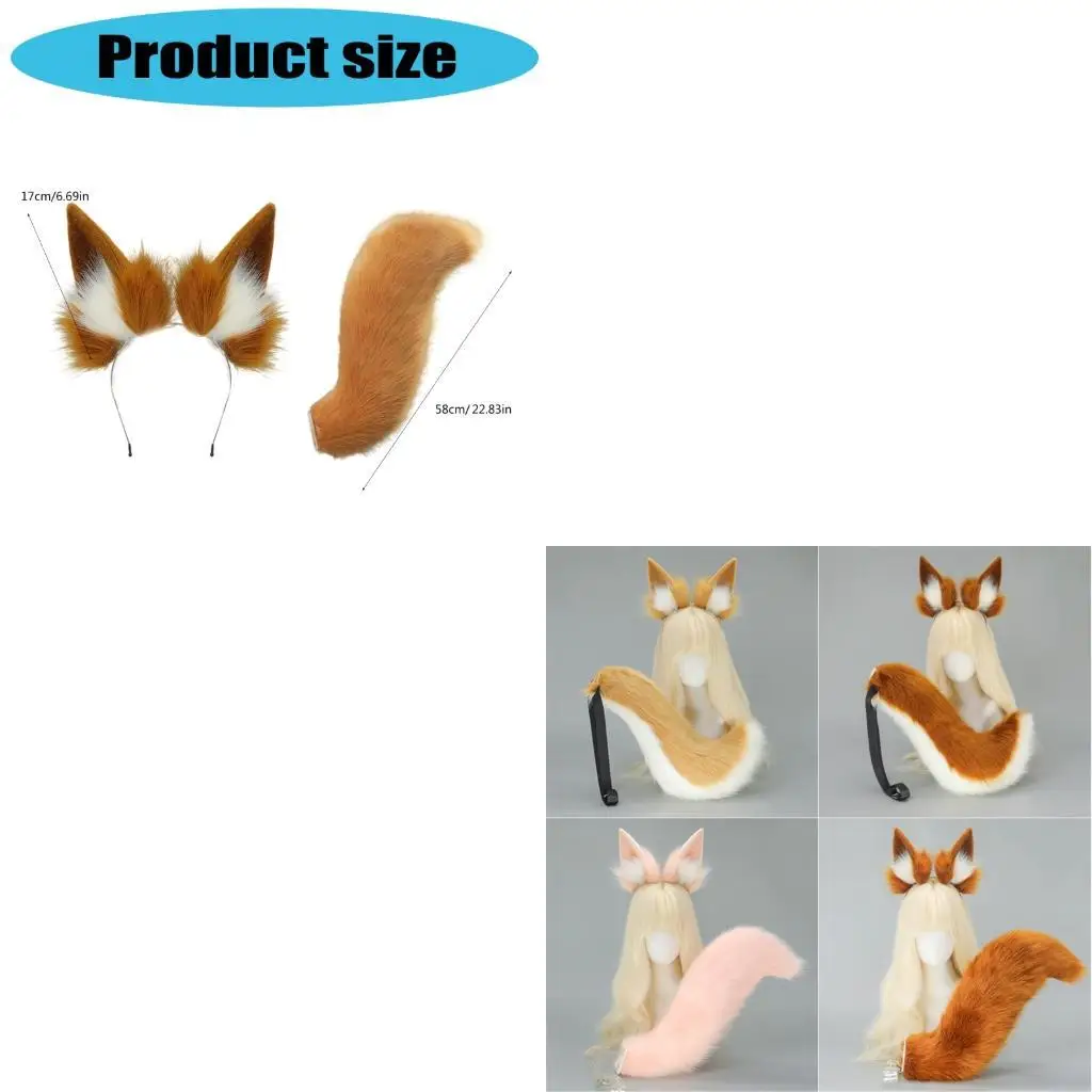 

Plush Cats Ears Hairband Furry Tail for CoserAnime Fans and Role Play Enthusiasts Photo Props