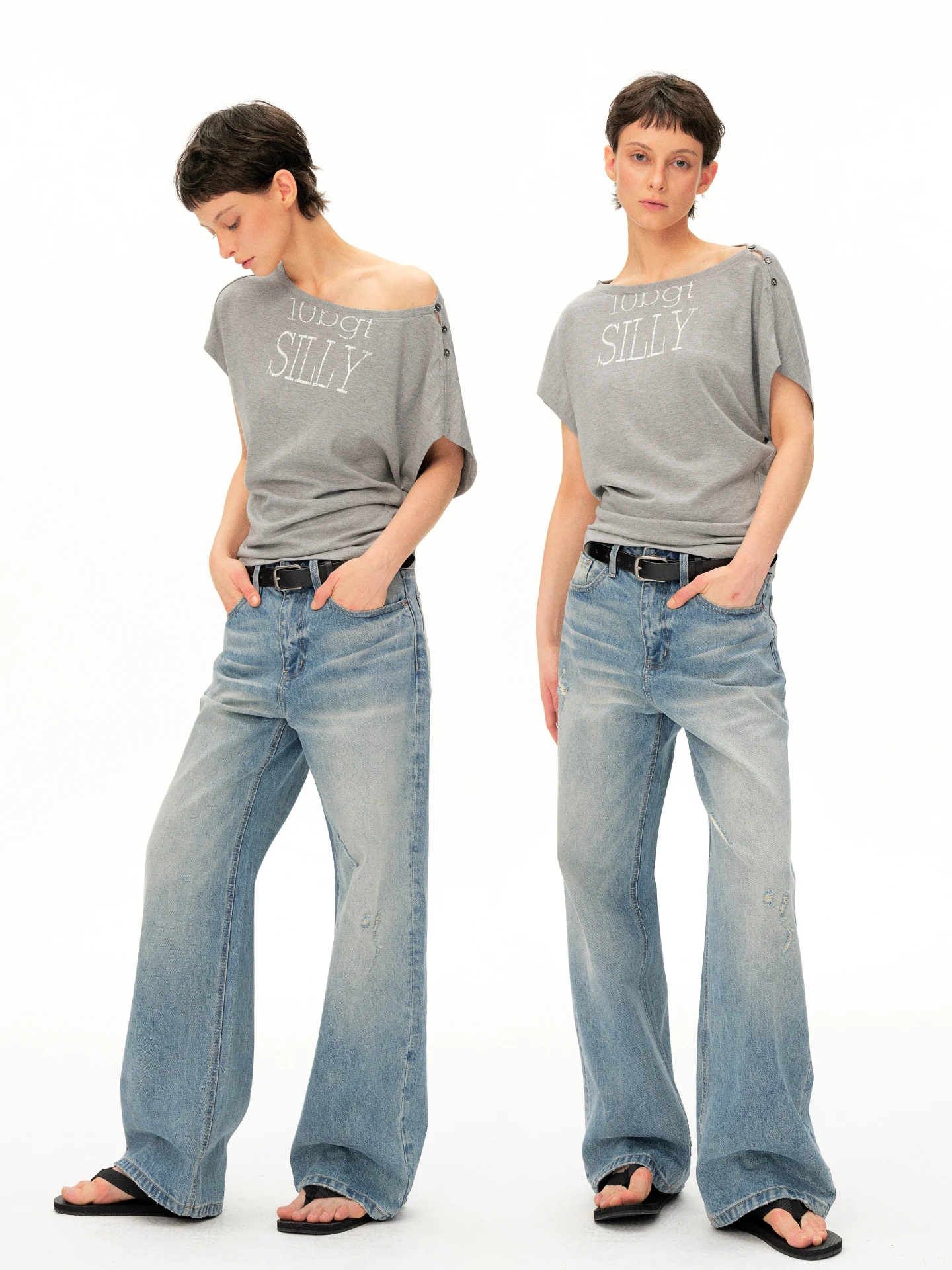 

Skin-Friendly BGT Lazy Bat-Sleeve Top Shoulder-Baring Short-Sleeved T-Shirt Versatile Citywalk Style Comfortable Slimming Pri...