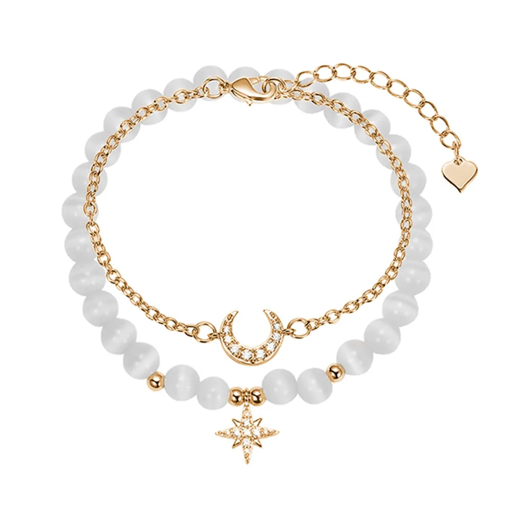 

Kirykle New Women Bracelet INS Simple Natural Double-layer Opal Star Moon Beaded Bracelet Set Delicate Gift for Women