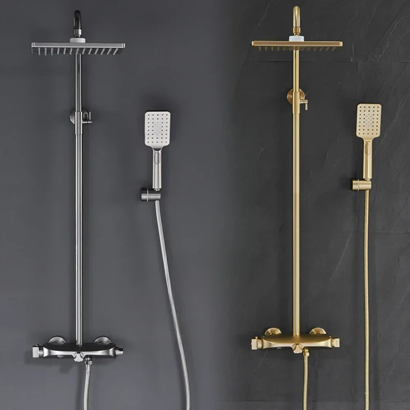 Black Vintage Thermostatic Shower Faucet Set Bathroom Wall-mounted Home  Pressurized