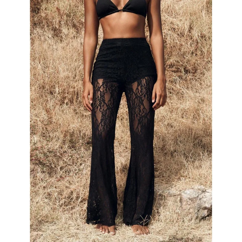 

Lace Spliced Double Layer Pants Neutral Style Casual Trousers for Women Spring Season Other Material 100% Comfortable Fit