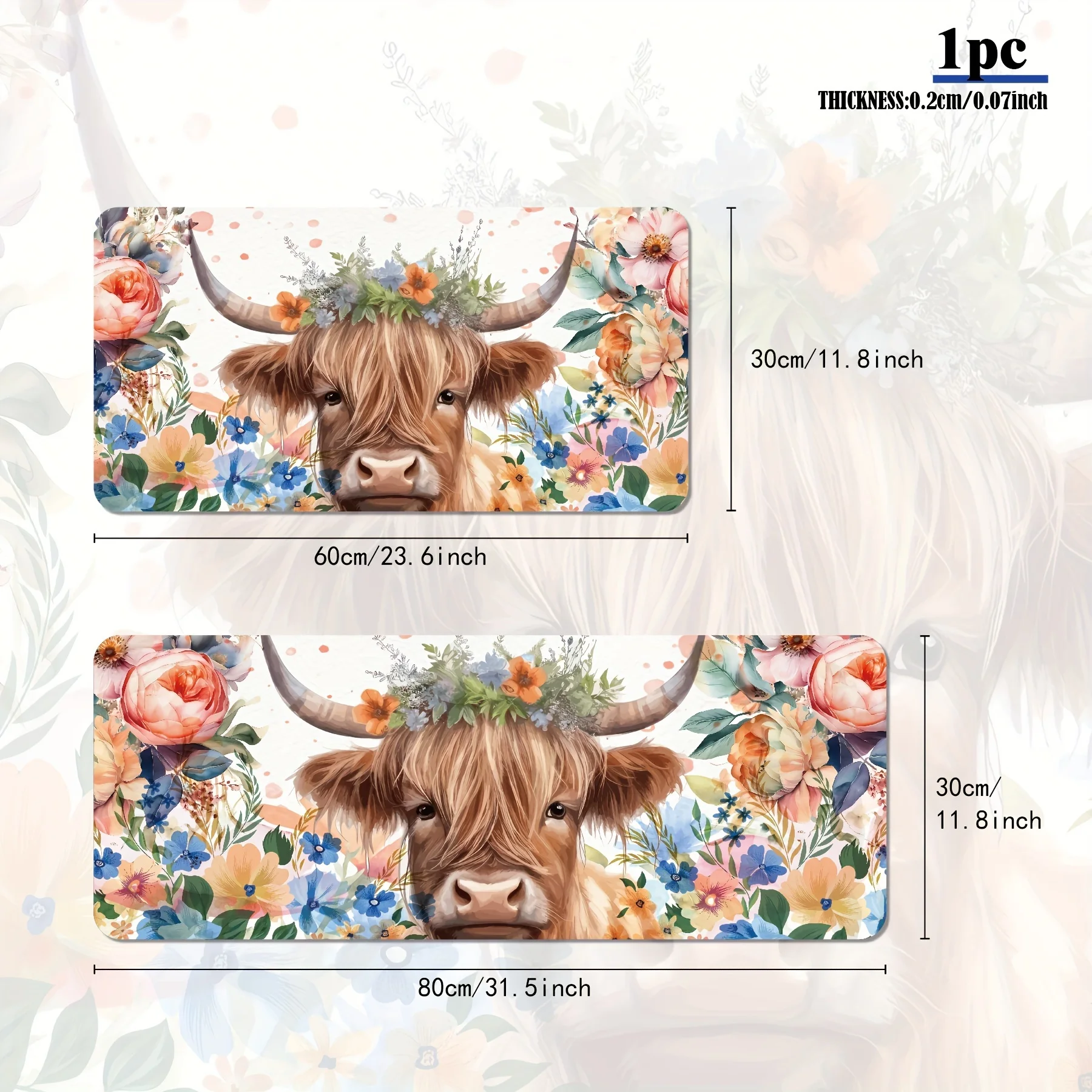 Large Games Mouse pad Highland Cow Floral Extended mouse pad with non-slip rubber for gamers office durable desk pad accessories