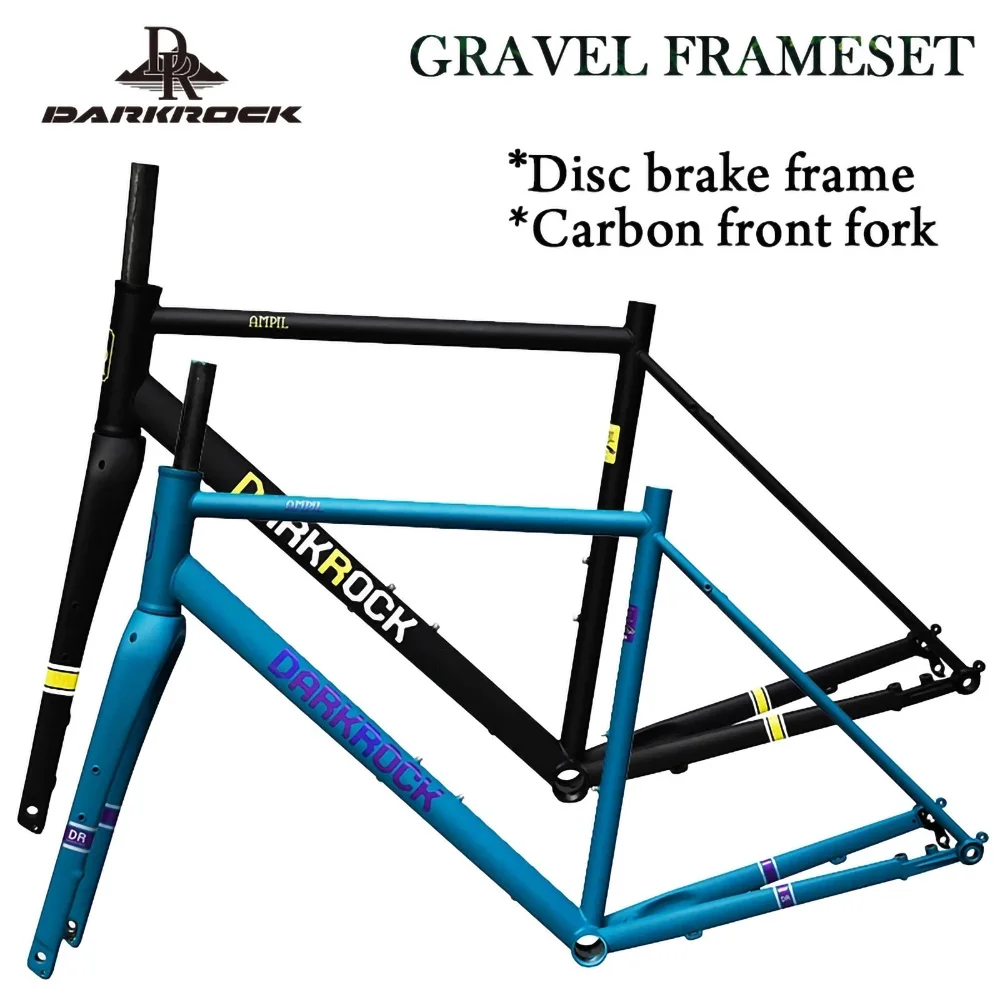 700C DARKROCK Gravel Frameset Steel Frame and Carbon Fork Thru Axle 12x142 700C*42C CR-MO 4130 Disc Brake Bicycle Frameset