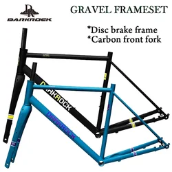 700C DARKROCK Gravel Frameset Steel Frame and Carbon Fork Thru Axle 12x142 700C*42C CR-MO 4130 Disc Brake Bicycle Frameset