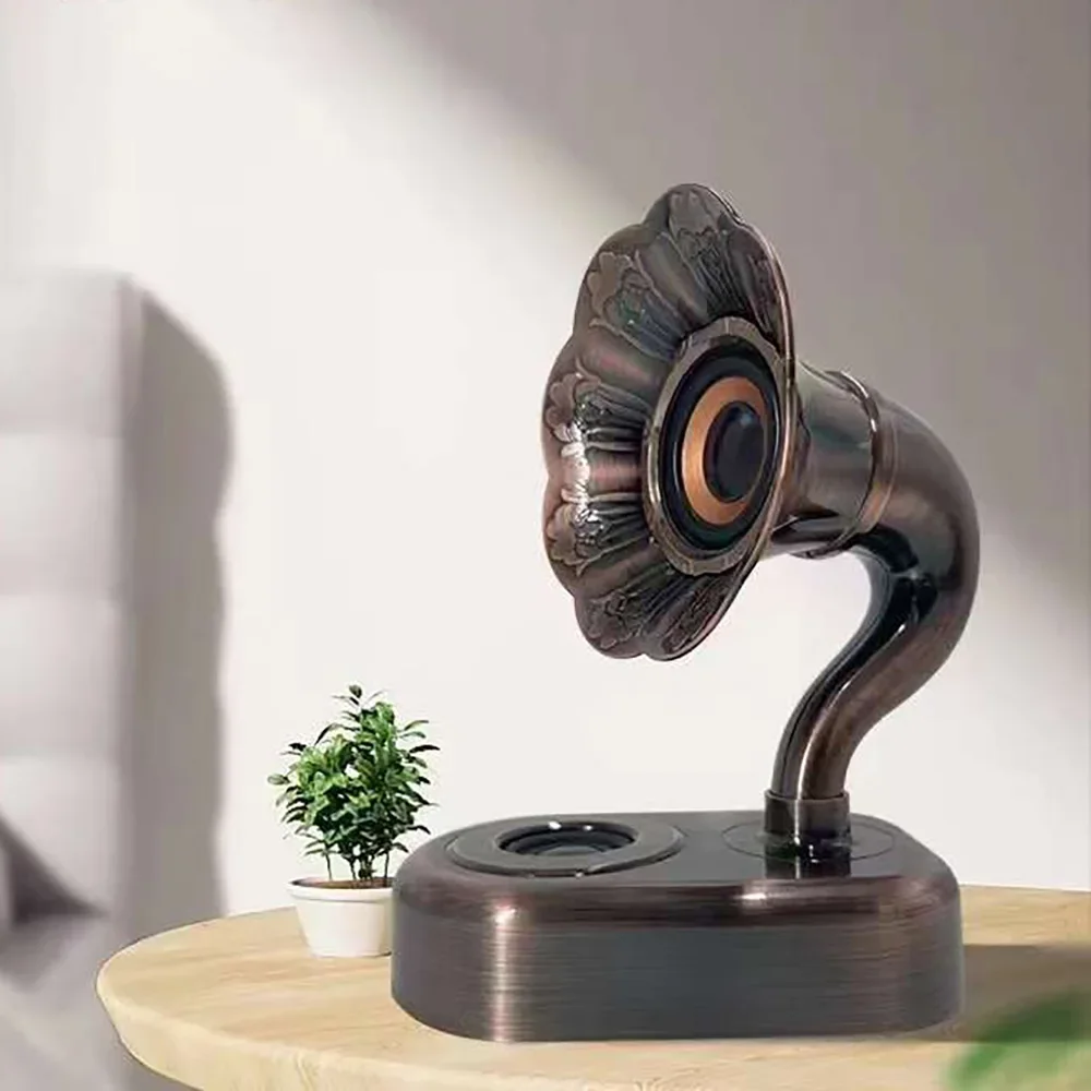 레트로 축음기 무선 블루투스 스피커, 휴대용 야외 HiFi 스테레오 중저음 고감도 라디오 TWS TF 카드 AUX USB