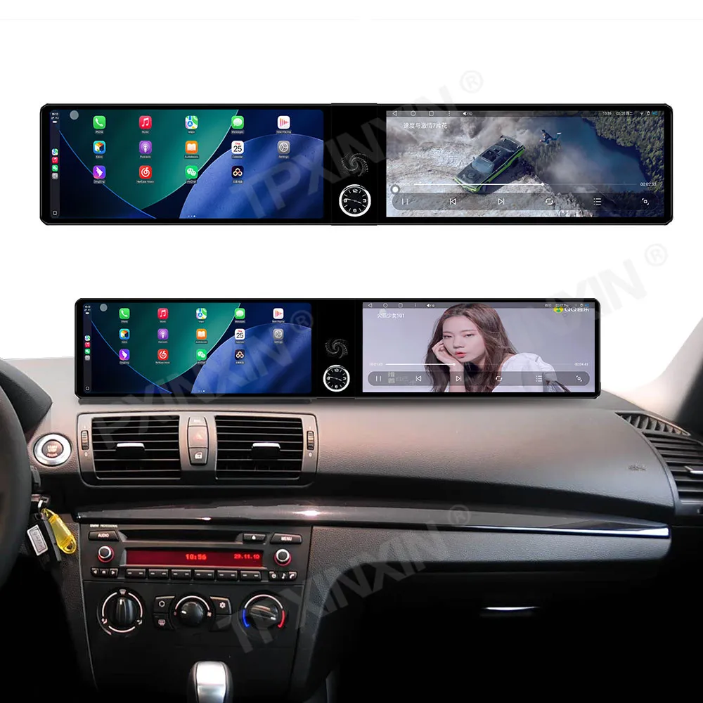 

24,6-дюймовый автомобильный радиоприемник с двумя экранами для BMW 1 серии 2006-2011 NBT, Android Auto, Carplay, GPS-навигация, мультимедийный проигрыватель для пассажиров, DSP