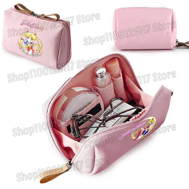 بحار القمر حقيبة مستحضرات التجميل المرأة أنيمي مطبوعة كيس التخزين مقاوم للماء لطيف الفتيات حقائب أدوات الزينة Kawaii الوردي الأسود سستة حقيبة يد