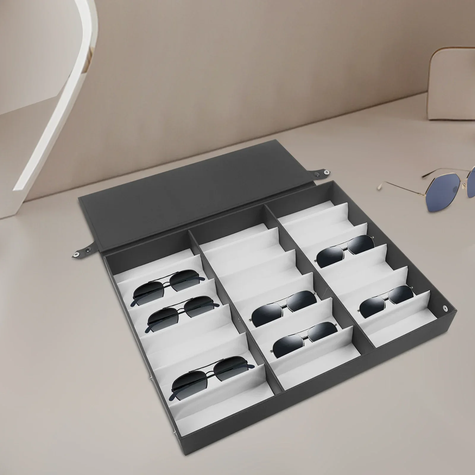 18 Slot Sunglasses Organizer Box Stand Display Case Sunglasses Storage Containers with Lid Eyeglass Tray for Glasses Jewelry