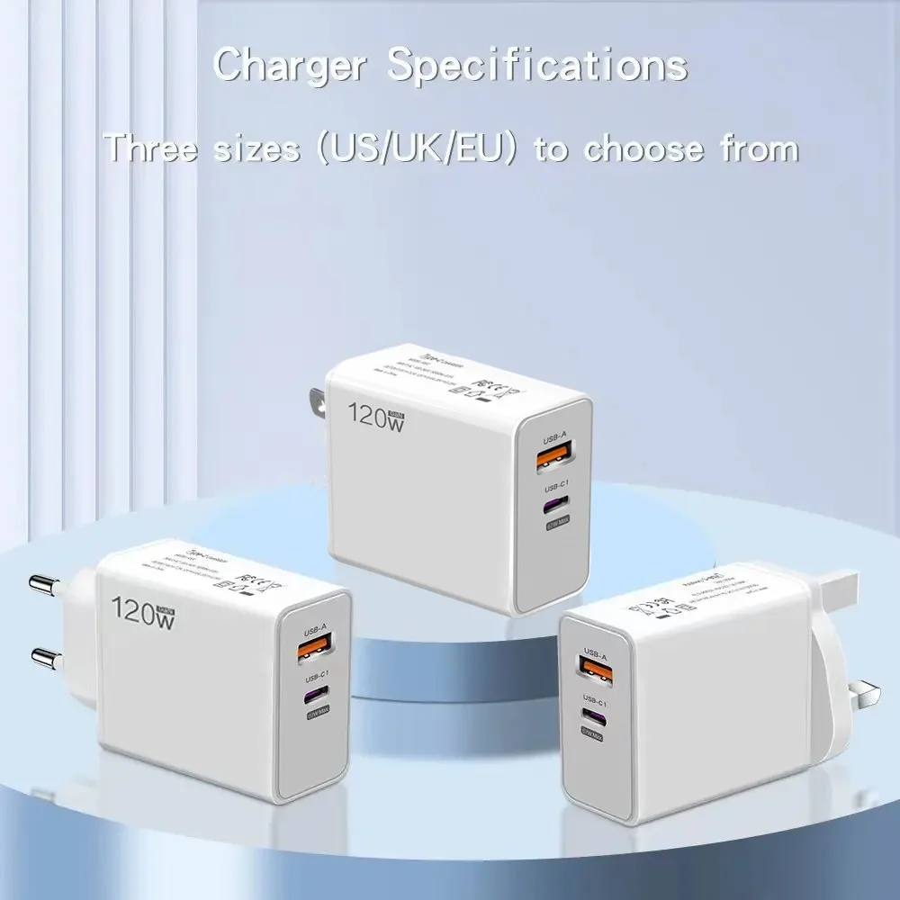 USB Type C Fast Charging 120W Mobile Phone Quick Charger Multi Ports Wall Fast Charger Travel Adapter For Xiaomi Samsung Huawei - náhled 2