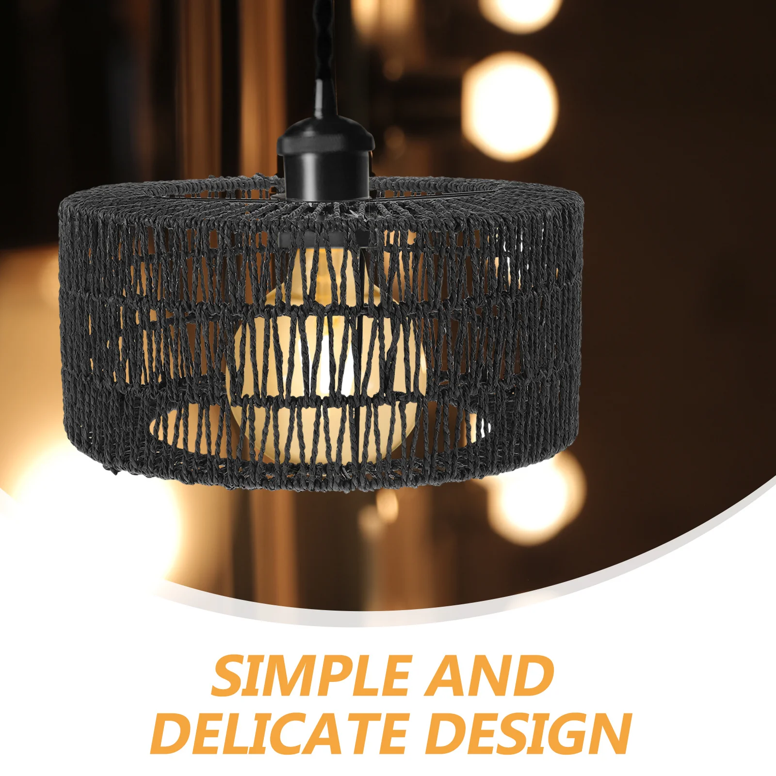 القش حبل عاكس الضوء ريفي المنسوجة تصميم غطاء مصباح السقف استبدال حجم L غطاء خفيف داخلي جو أكثر دفئا #3