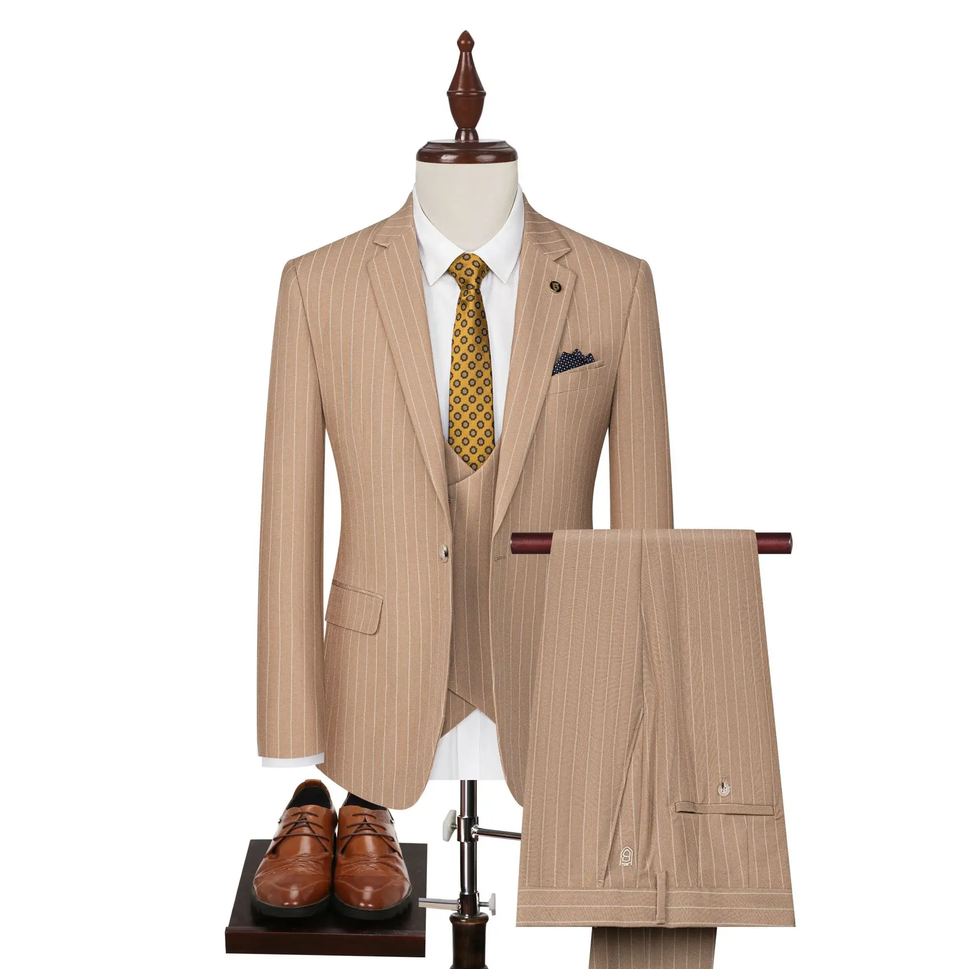 

Classic Solid Color Men's Suit Set for Formal Office Meeting Elegant Striped Suit Handsome Single Breasted Wedding Suit Host Par