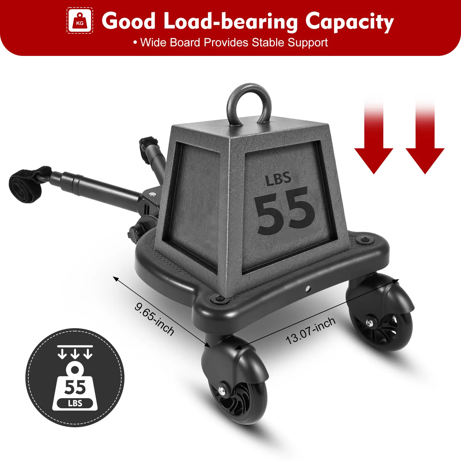 55*33*36cm Umweltfreundliches PP Universal-Kinderwagen-Trittbrett mit Selbstklebeband Adapter Kinder-Hilfsstehplattform mit Sitz für die Meisten Kinderwagen, Einschließlich Leichtgewicht-Modelle