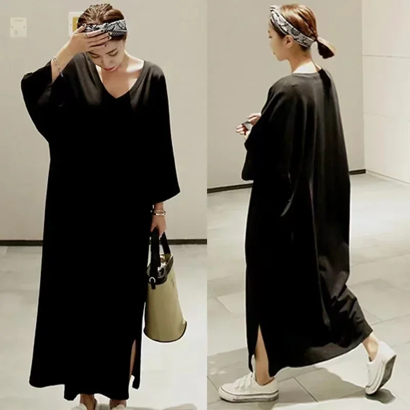 150kg Women Dress Plus Big Size Clothing Loose Long Sleeve Dresses Lady Autumn Spring Oversize Female Black Dress Girls Clothes