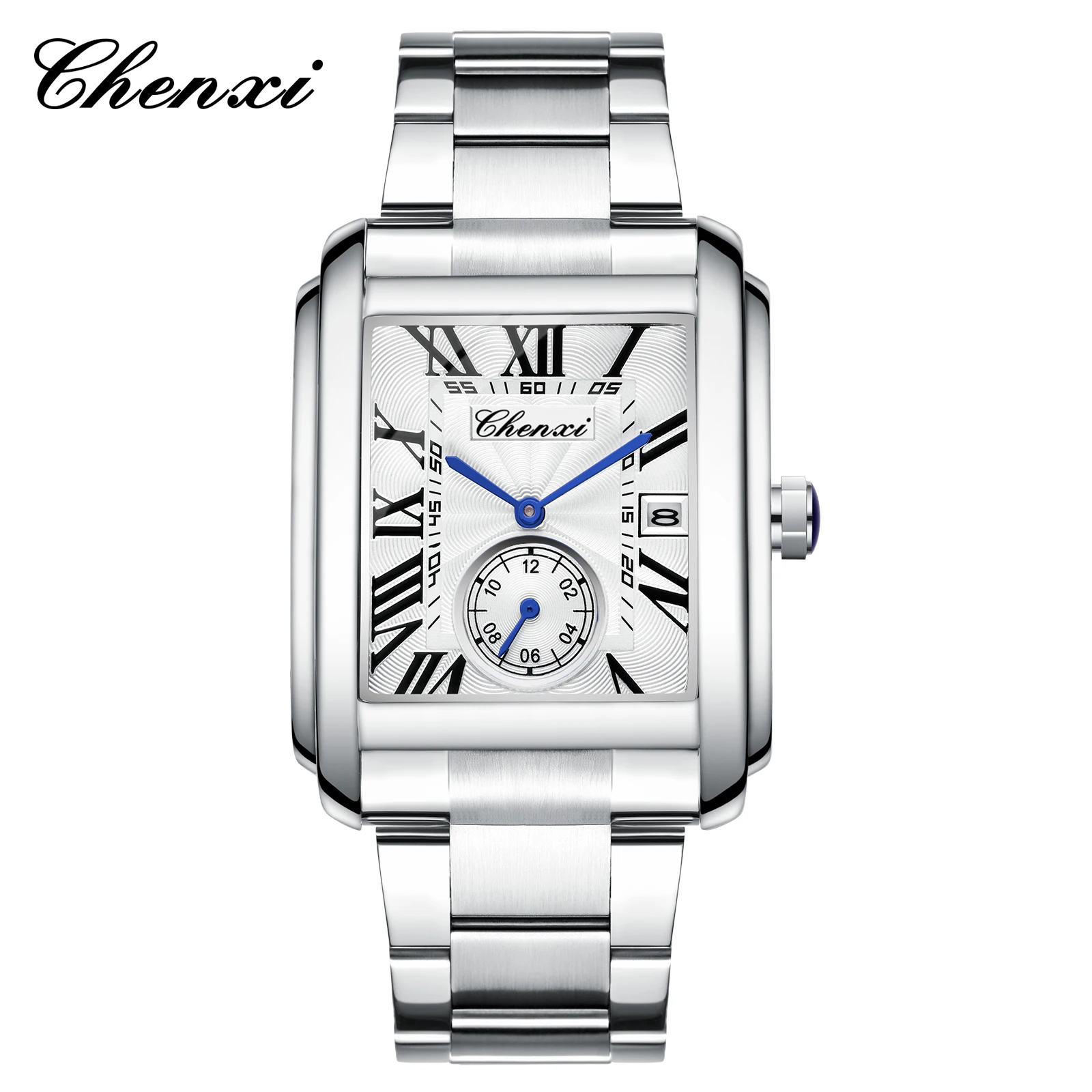 

CHENXI 8216 Square Men Quartz Watches Fashion Business Simple Silvery Stainless Steel Strap Analog Display Wrist Watches