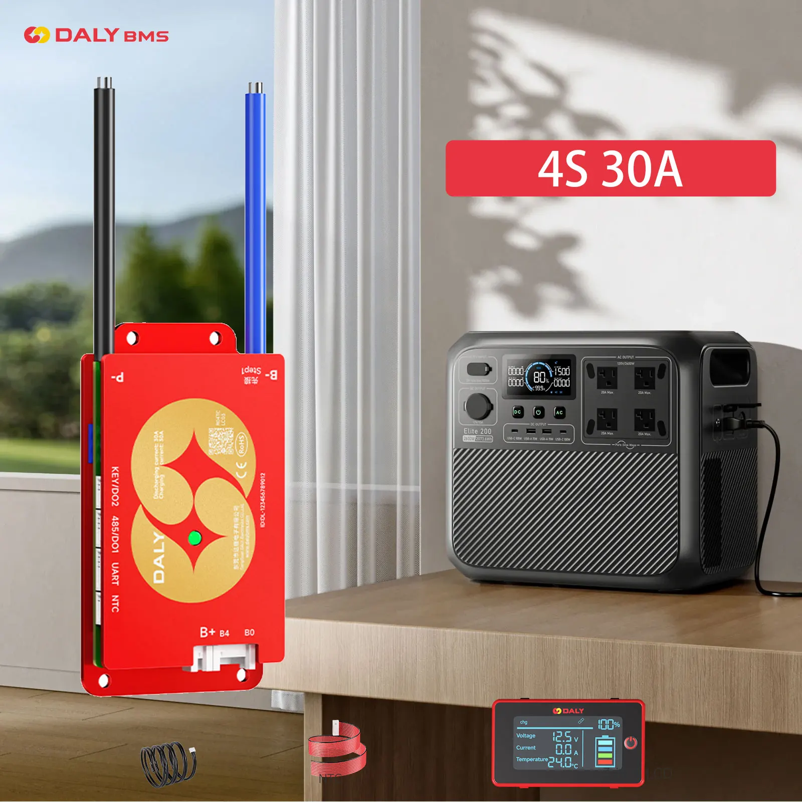 Image of DALY 4S 12V 30A Smart BMS mit Integriertem Bluetooth 0,5A Aktiver Balancer für Lifepo4 Li-Ionen-Akku BMS mit WIFI RS485 Anschluss