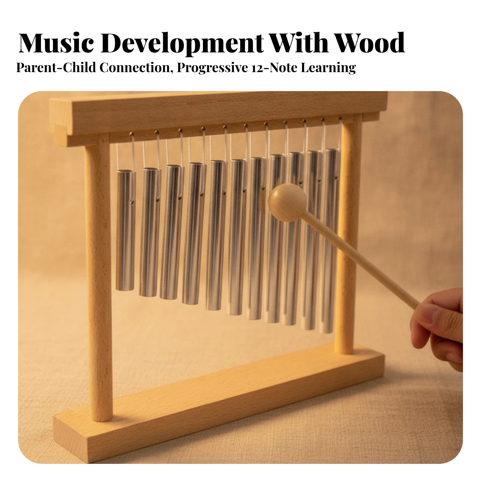 12-Tone Wind Chime Wooden Wind Chime with Mallet Bar Chimes Shimmering Percussion Instrument Lightweight for Children, Classroom