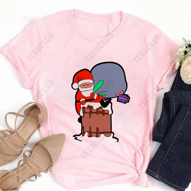 

Рождественская розовая футболка, новая рождественская популярная винтажная одежда Санта-Клауса, футболки с графическим рисунком, топы, винтажная женская одежда