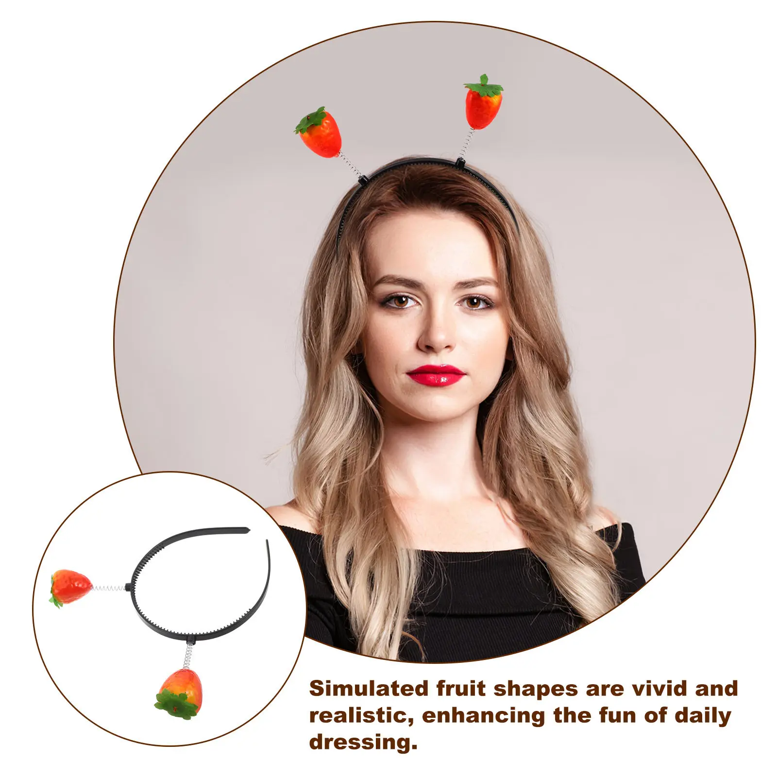 2Pcs Strawberry Headband Simulation Fruit Hairbands for Women Makeup Face Wash Spa Party Dress Up Strawberry Headband