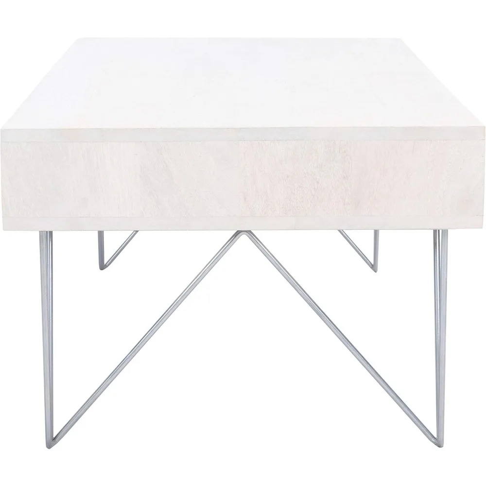 Home Collection Mesa de centro calêndula de meados do século com lavagem branca e perna prateada