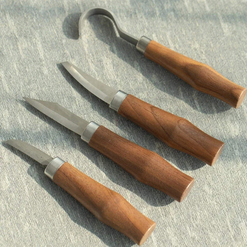 Imagem -04 - Diy Wood Carving Tools Grupo Walnut Wood & Chrome Vanadium Steel Handle Faca Curvada Ferramenta de Mão Profissional Suite