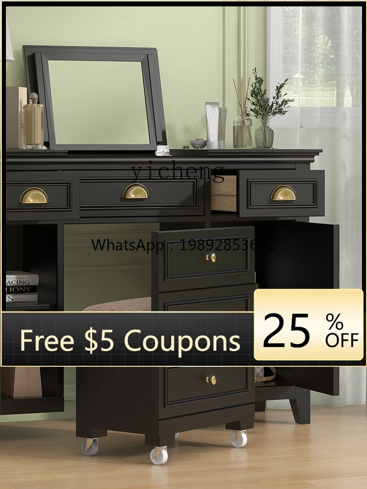 

Black Vintage Dressing Table Mid-Ancient Light Luxury Dresser Desk Storage Cabinet Integrated